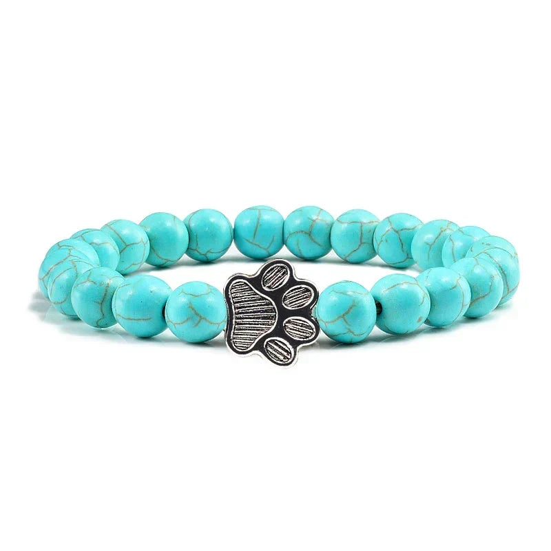 Natural Stone Bracelet with Paw Pendant – Elastic Beaded Bracelet for Men & Women