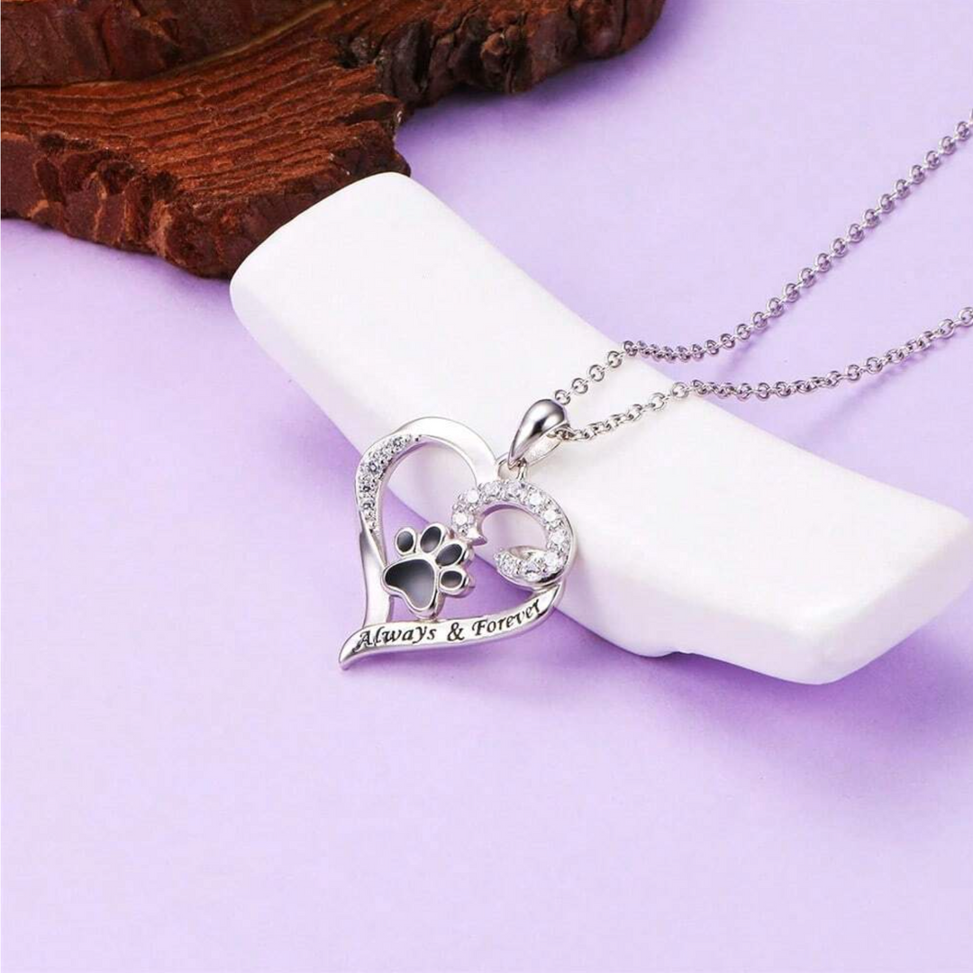 Delicate Heart & Dog Paw Necklace in Stainless Steel