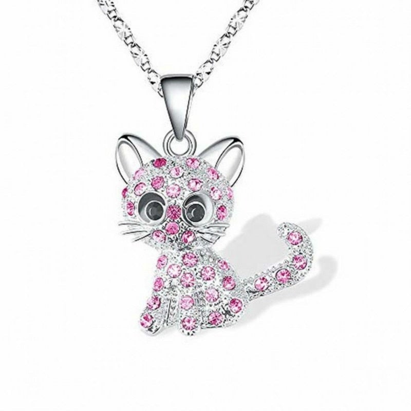 Baby Cats Necklace with Colourful Zirconia in Silver