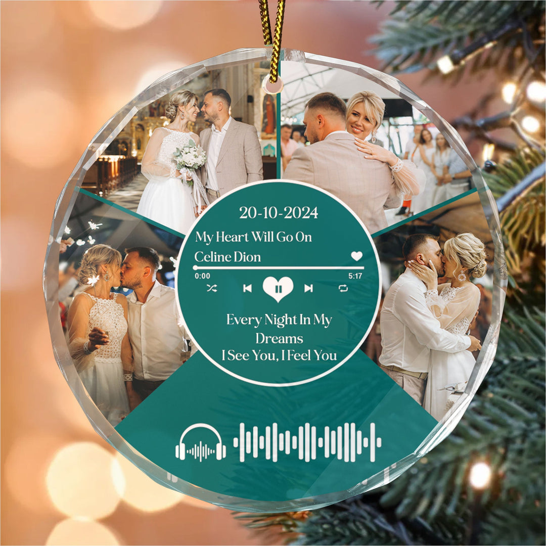 Custom Photo Couple Music Lover - Gift for Couples, Wedding - Personalized Glass Ornament NH96