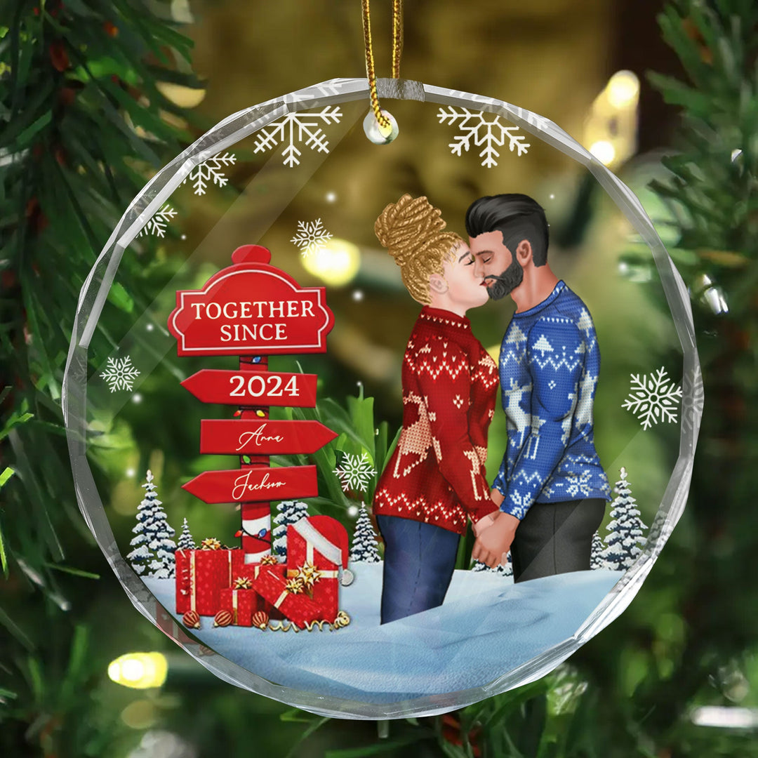 Couple Kissing Sign - Gift for Couples, Wedding - Personalized Glass Ornament - CL30 NH96