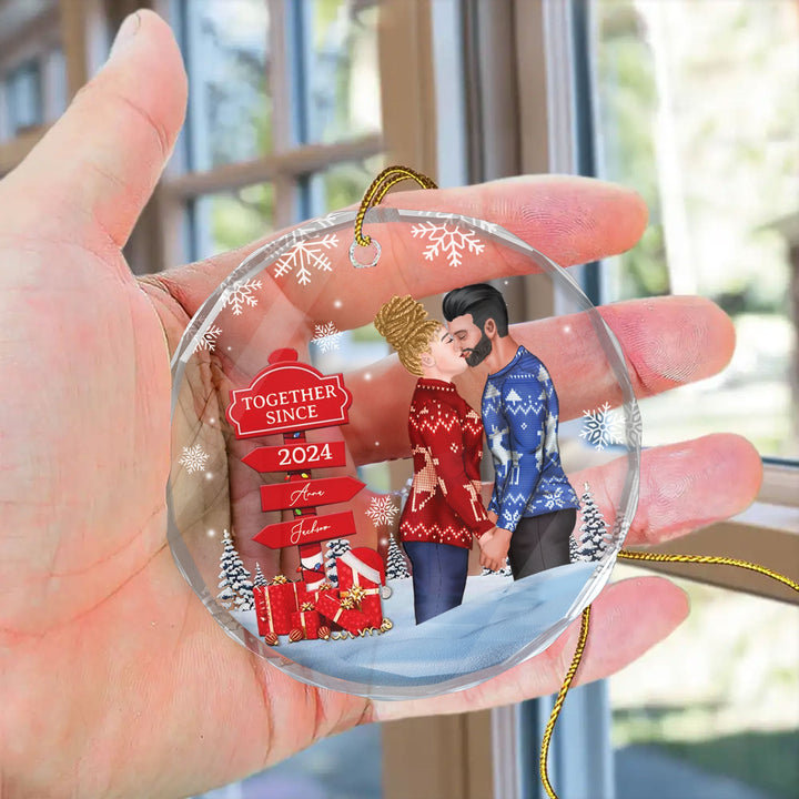 Couple Kissing Sign - Gift for Couples, Wedding - Personalized Glass Ornament - CL30 NH96