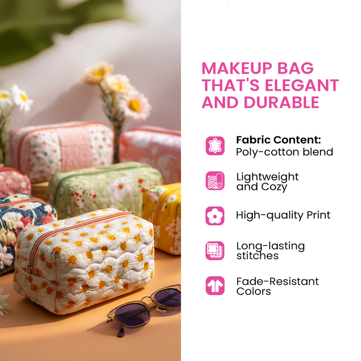 Elegant Feline Quilted Makeup Bag