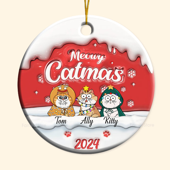 Happy Pawlidays Meowy Catmas 3D Inflated Effect - Gift For Cat Lover, Pet Lovers - Personalized Ceramic Ornament - CLP03 NH96