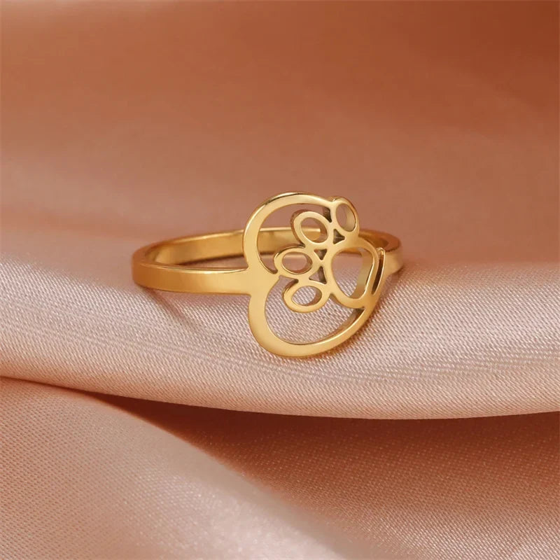 Stainless Steel Heart & Paw Ring – For Animal Lovers