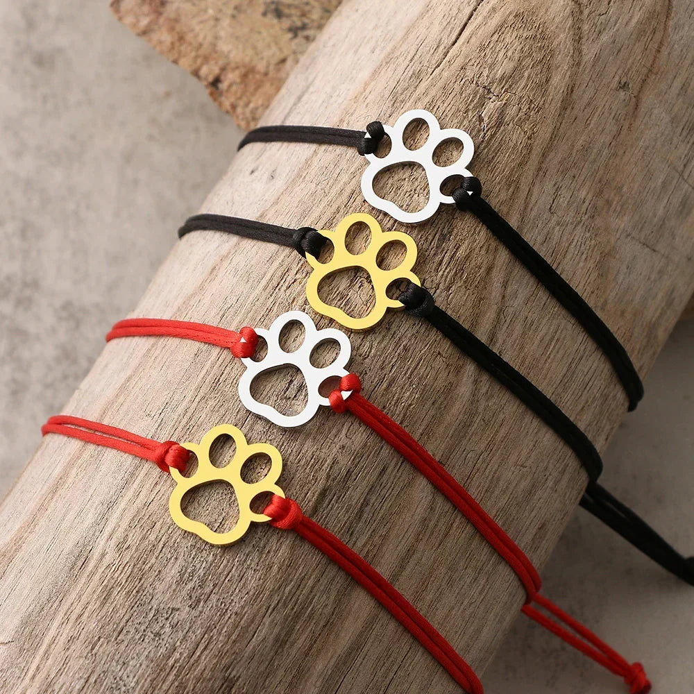 Adjustable Paw Bracelet with Black and Red Cord