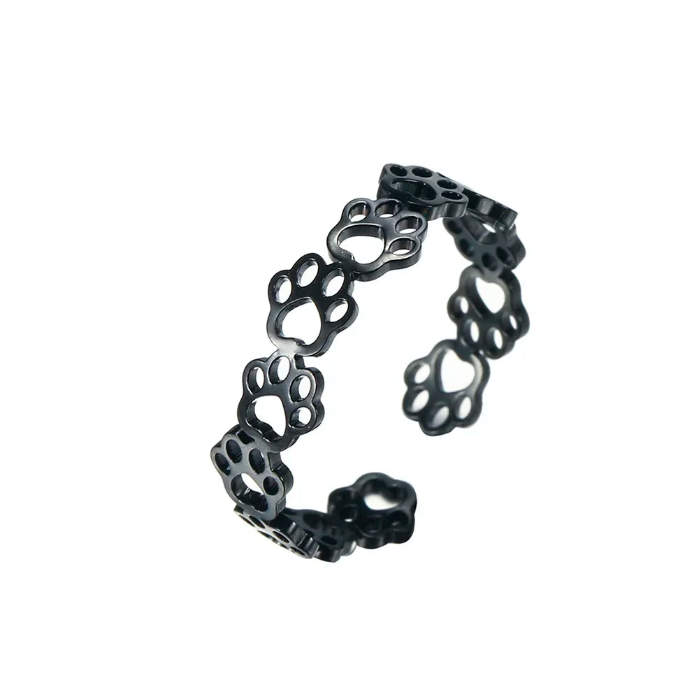 Stainless Steel Paw Ring – Adjustable Animal Motif Ring for Women