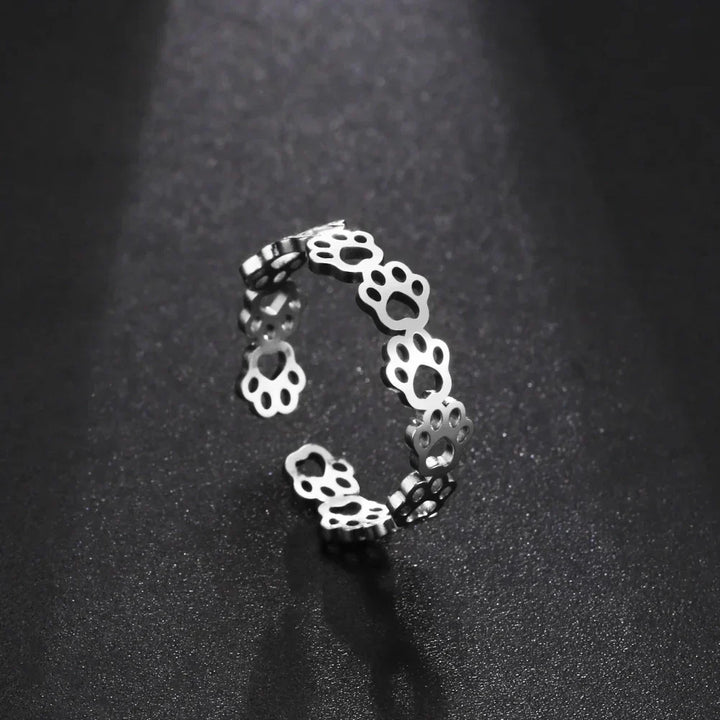 Stainless Steel Paw Ring – Adjustable Animal Motif Ring for Women