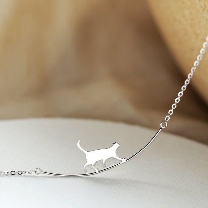 Climbing Cat Silver Necklace