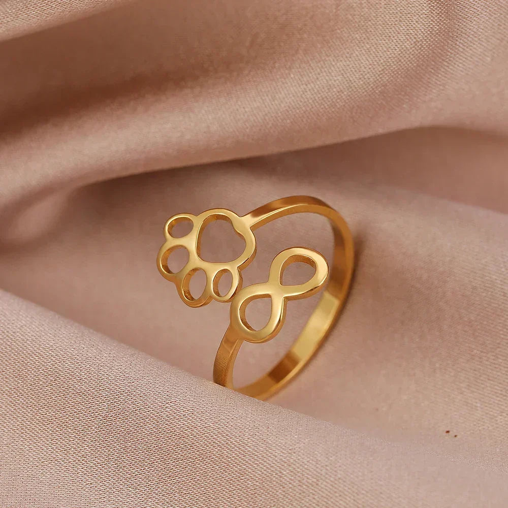 Adjustable Stainless Steel Infinity Paw Ring – Symbolic Partner Ring for Women