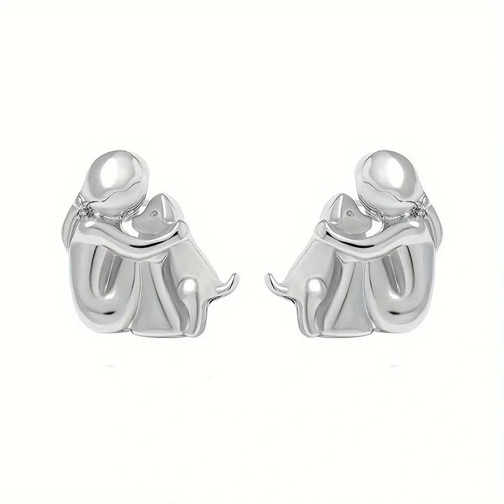 Sweet Two-Tone Hugging Bear Earrings in Silver & Gold