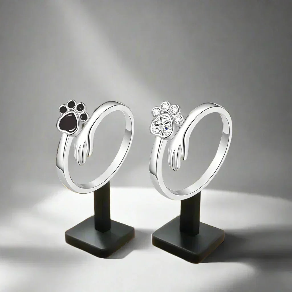 Sterling Silver Adjustable Paw Ring – Hand-in-Paw Design