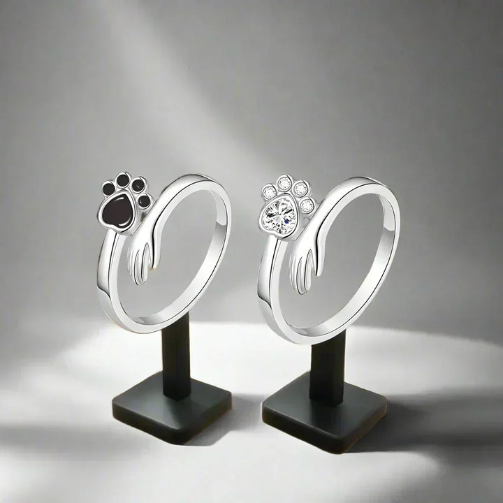 Sterling Silver Adjustable Paw Ring – Hand-in-Paw Design