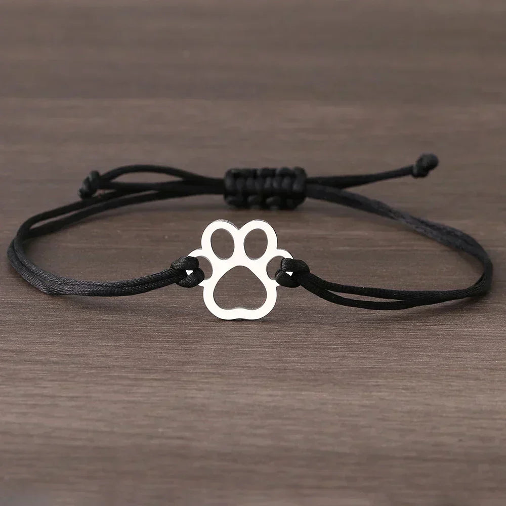 Adjustable Paw Bracelet with Black and Red Cord