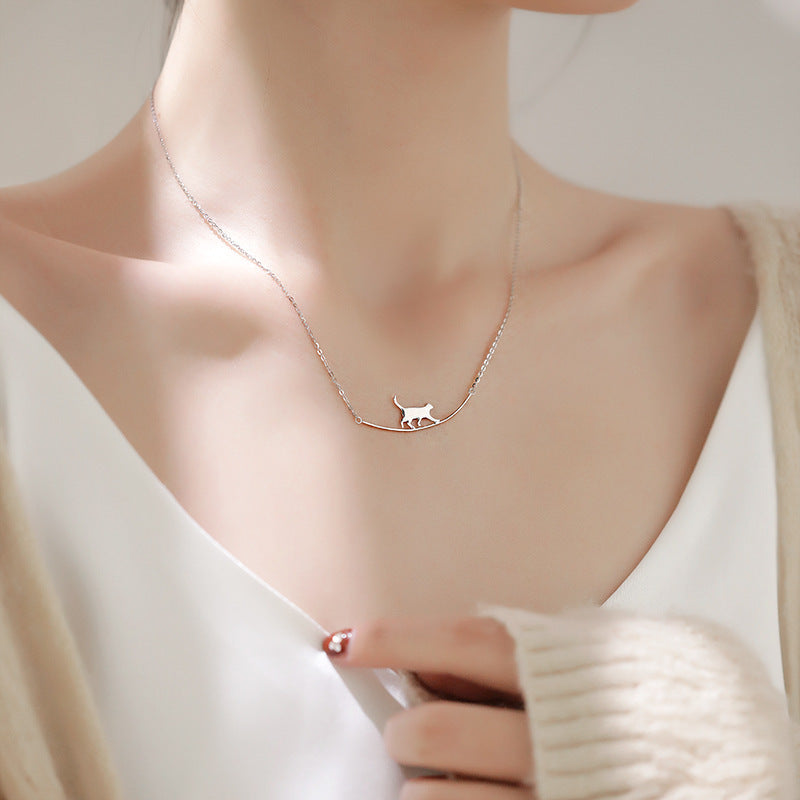 Climbing Cat Silver Necklace
