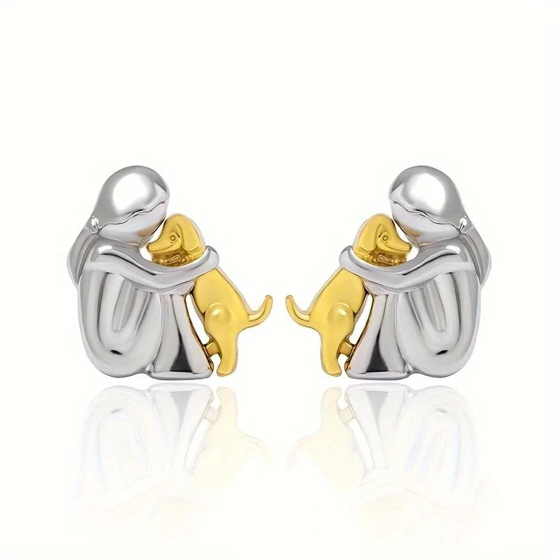Sweet Two-Tone Hugging Bear Earrings in Silver & Gold