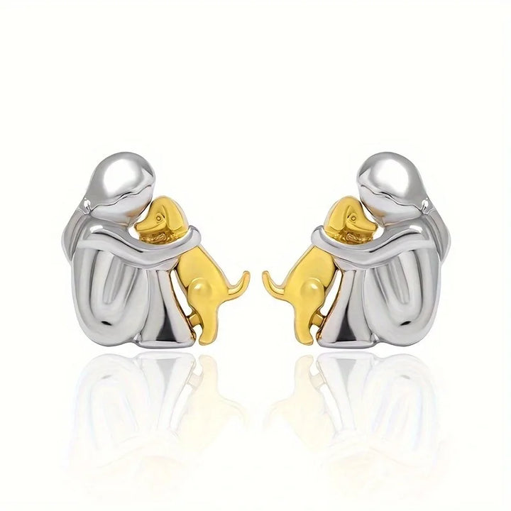 Sweet Two-Tone Hugging Bear Earrings in Silver & Gold