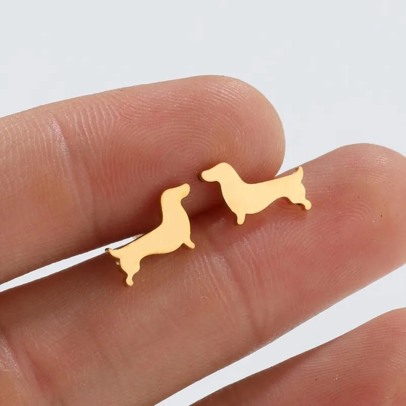Dachshund Stud Earrings – Minimalist Metal Dog Earrings