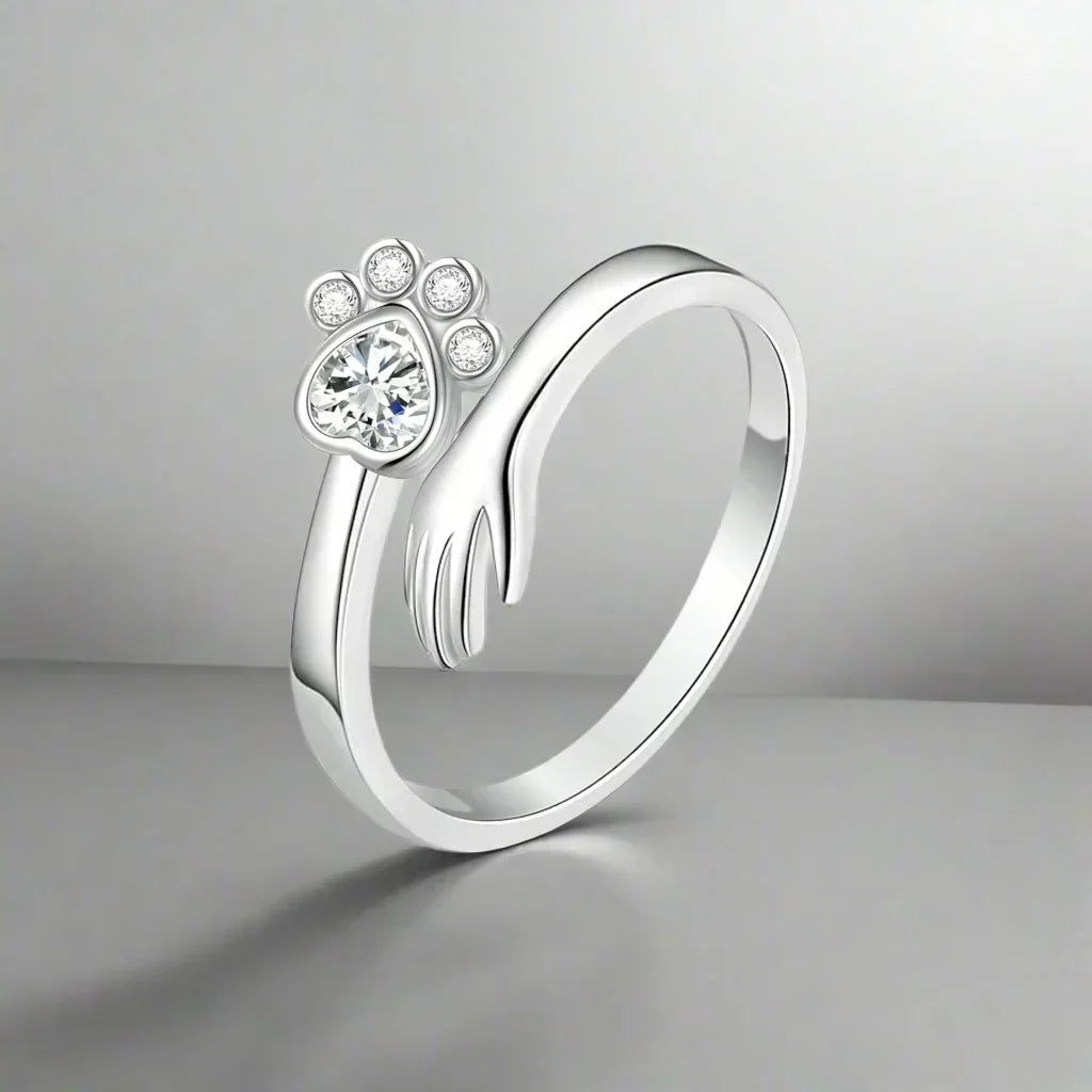 Sterling Silver Adjustable Paw Ring – Hand-in-Paw Design