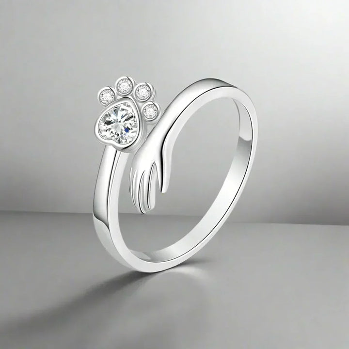Sterling Silver Adjustable Paw Ring – Hand-in-Paw Design