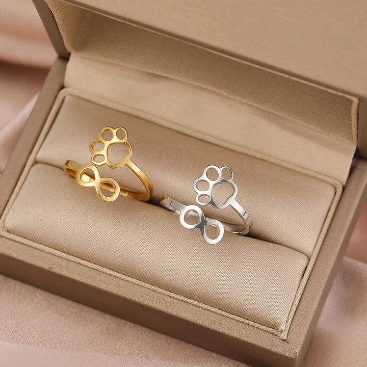 Adjustable Stainless Steel Infinity Paw Ring – Symbolic Partner Ring for Women