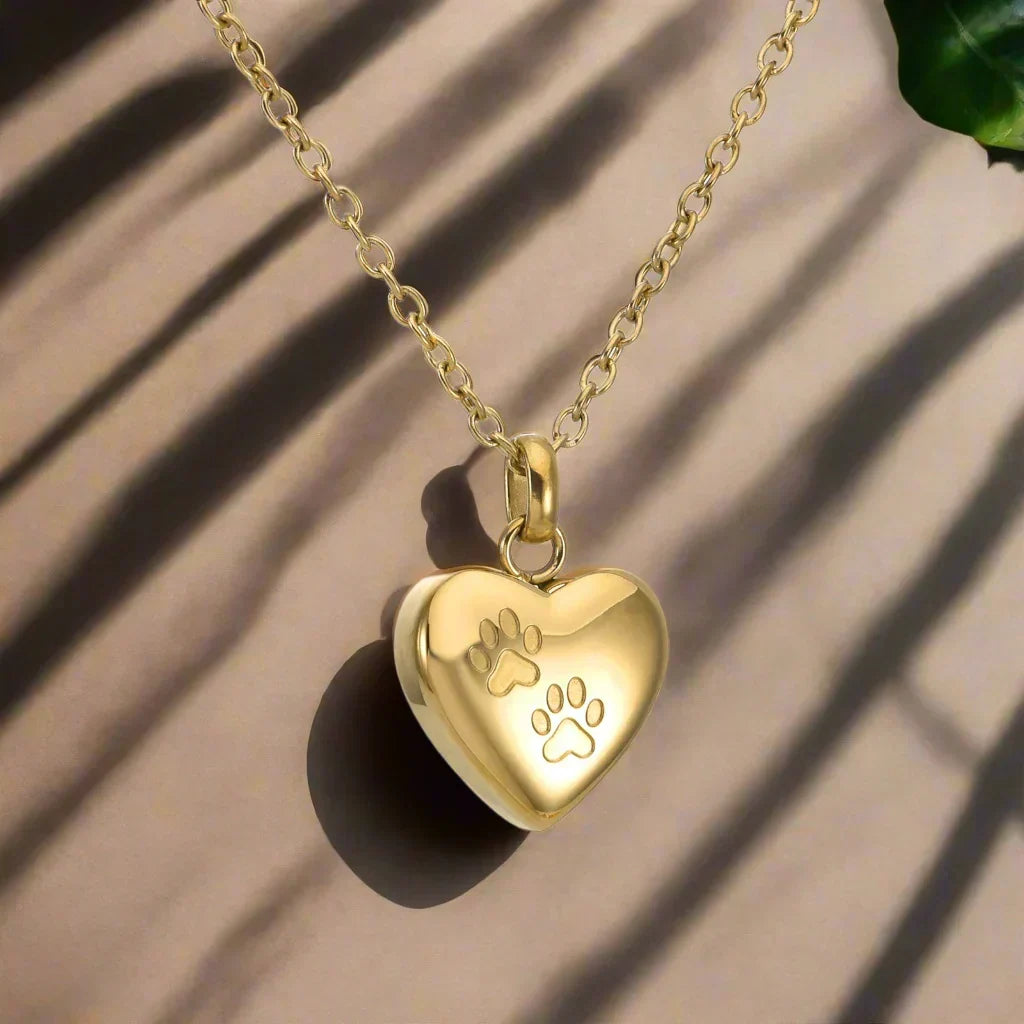 Memorial Necklace with Paw & Heart – Stainless Steel Urn Pendant