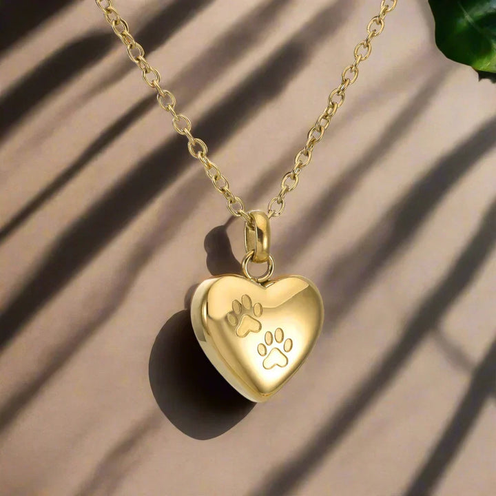 Memorial Necklace with Paw & Heart – Stainless Steel Urn Pendant