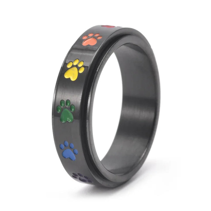 Rotatable Anti-Stress Paw Ring in Stainless Steel with Rainbow Colours