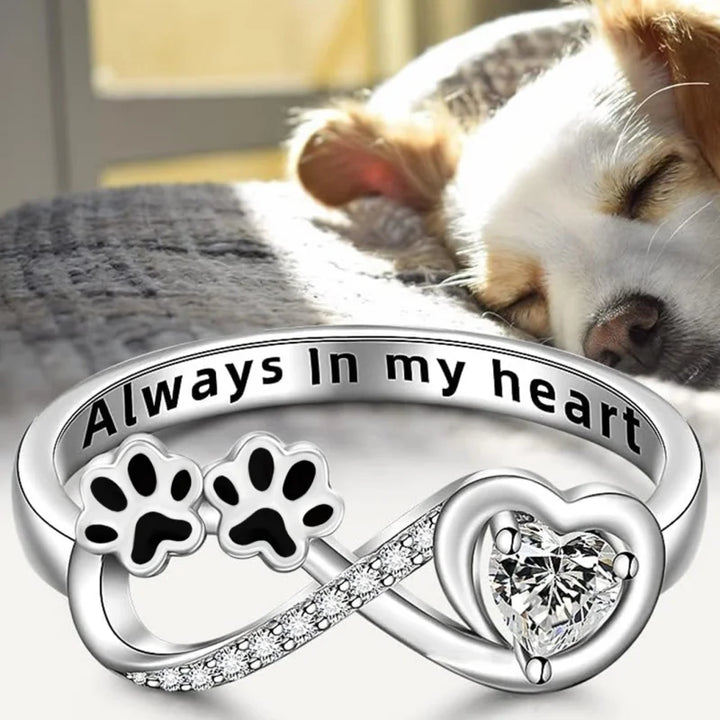 Paw Print Ring with Zirconia Heart and Infinity Symbol