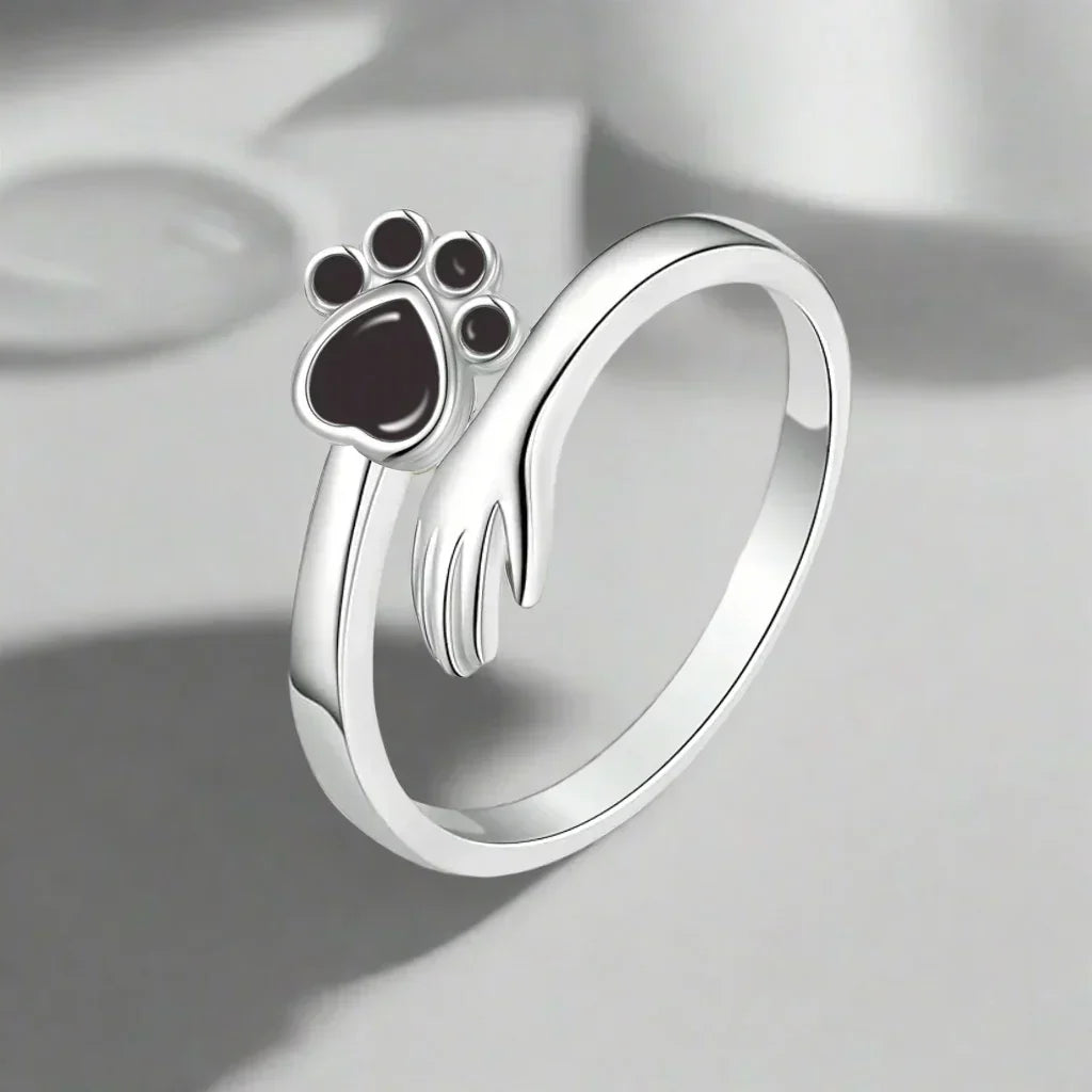 Sterling Silver Adjustable Paw Ring – Hand-in-Paw Design