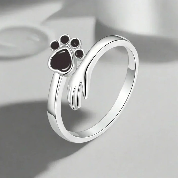 Sterling Silver Adjustable Paw Ring – Hand-in-Paw Design