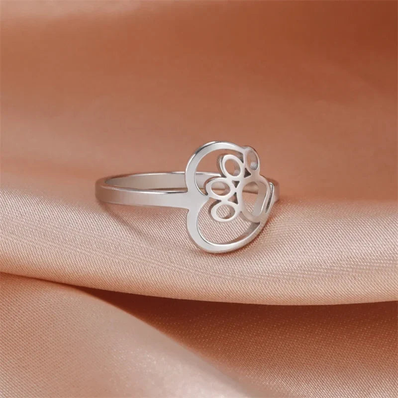 Stainless Steel Heart & Paw Ring – For Animal Lovers