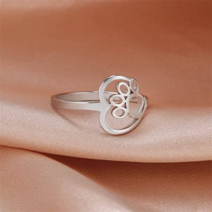 Stainless Steel Heart & Paw Ring – For Animal Lovers