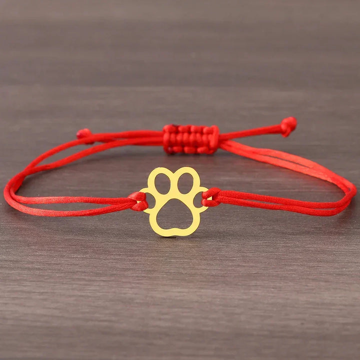 Adjustable Paw Bracelet with Black and Red Cord
