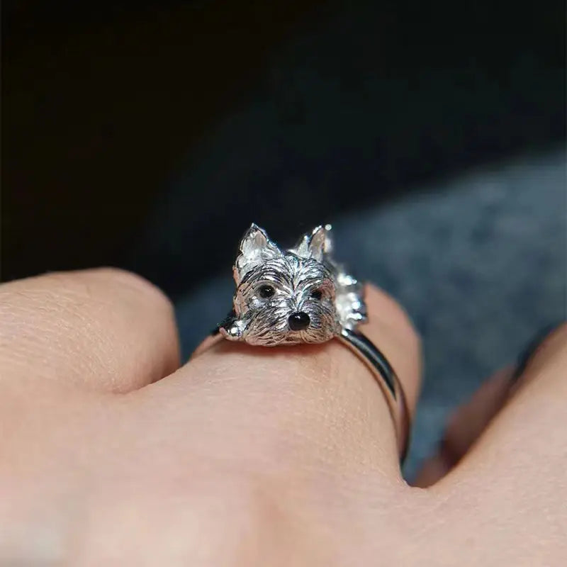 Open Retro-Style Dog Ring – Adjustable Animal Motif Ring for Women