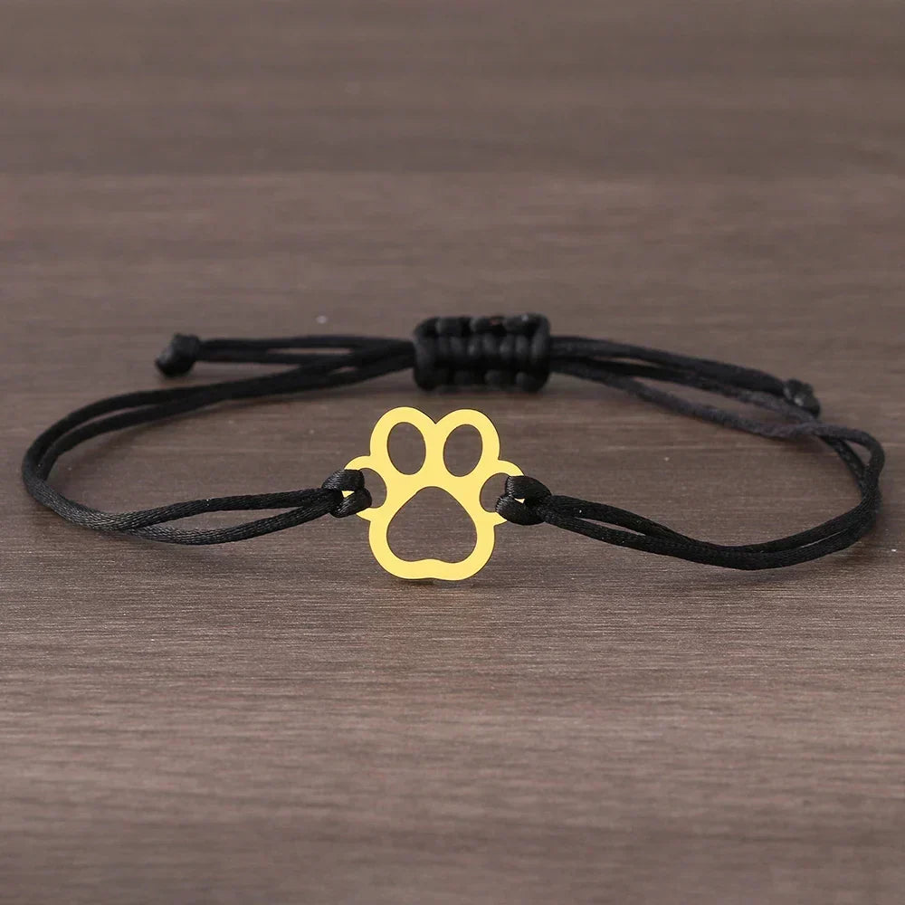 Adjustable Paw Bracelet with Black and Red Cord