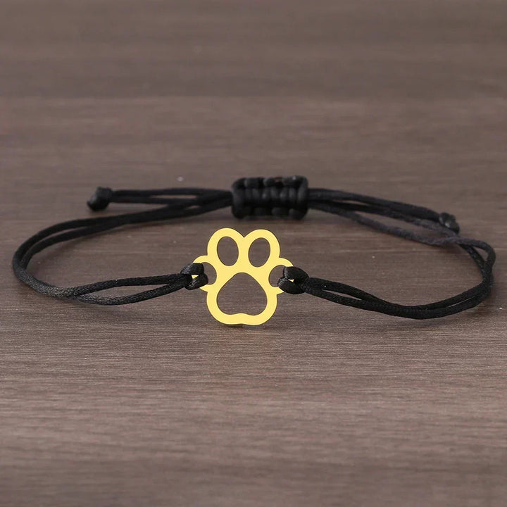 Adjustable Paw Bracelet with Black and Red Cord