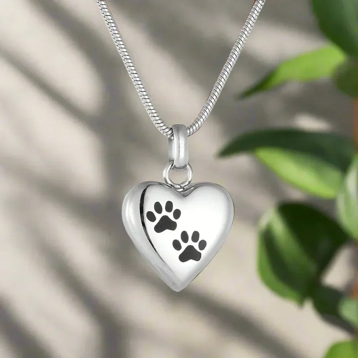 Memorial Necklace with Paw & Heart – Stainless Steel Urn Pendant