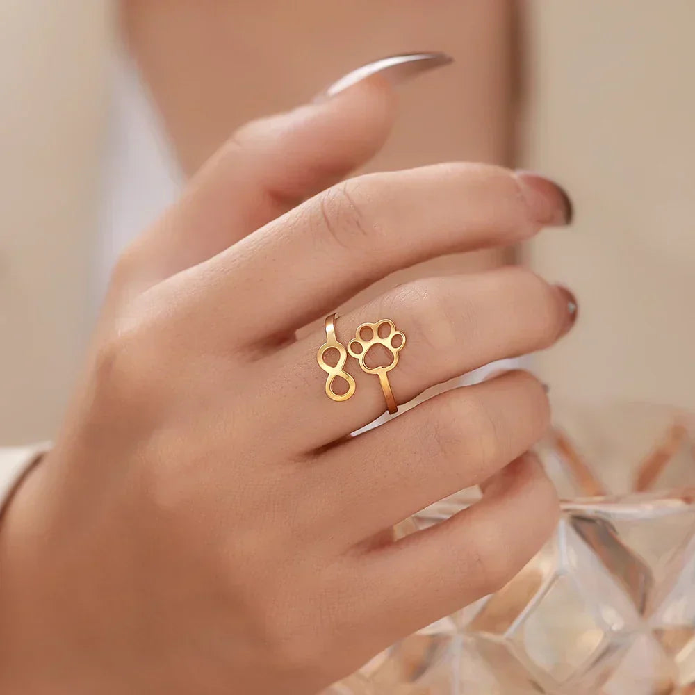 Adjustable Stainless Steel Infinity Paw Ring – Symbolic Partner Ring for Women