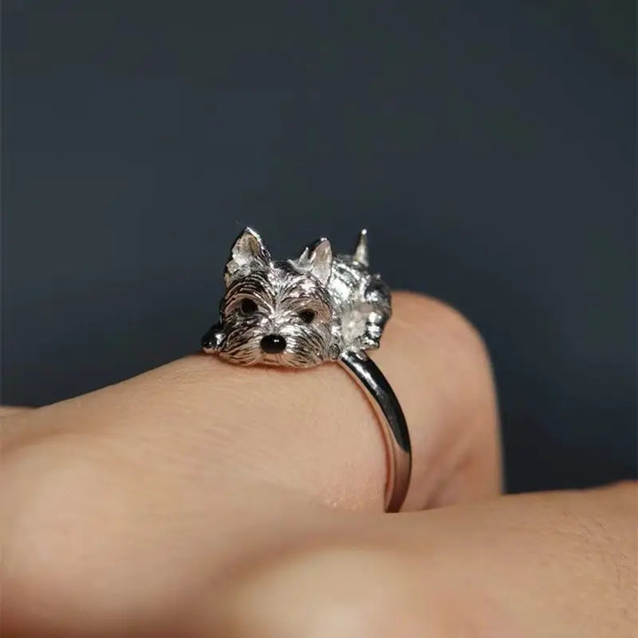 Open Retro-Style Dog Ring – Adjustable Animal Motif Ring for Women