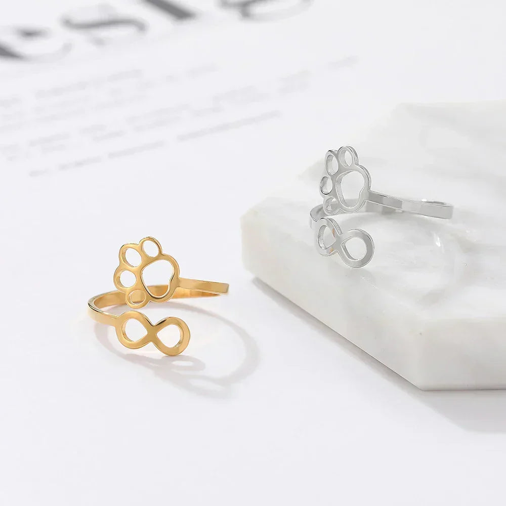 Adjustable Stainless Steel Infinity Paw Ring – Symbolic Partner Ring for Women