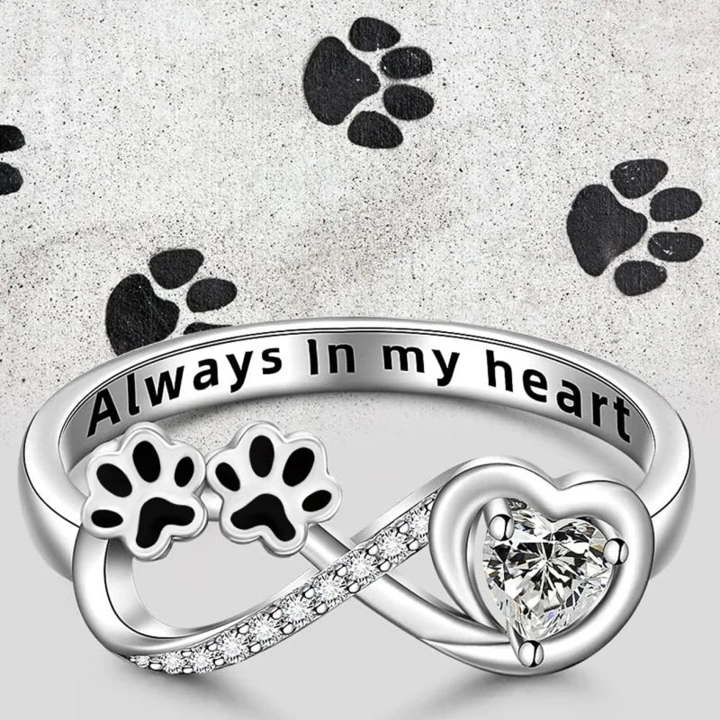 Paw Print Ring with Zirconia Heart and Infinity Symbol