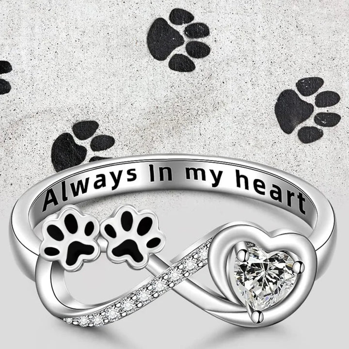 Paw Print Ring with Zirconia Heart and Infinity Symbol