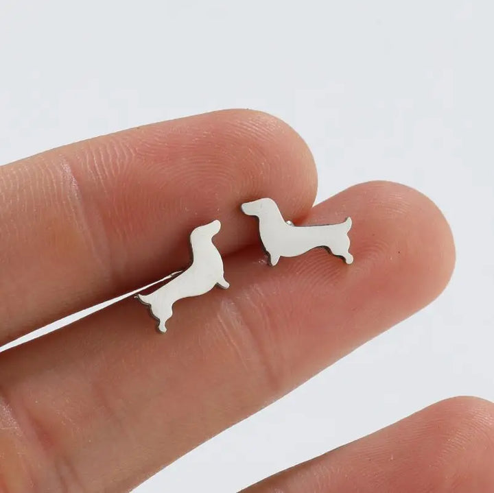 Dachshund Stud Earrings – Minimalist Metal Dog Earrings
