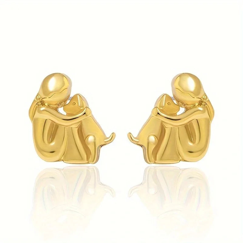 Sweet Two-Tone Hugging Bear Earrings in Silver & Gold