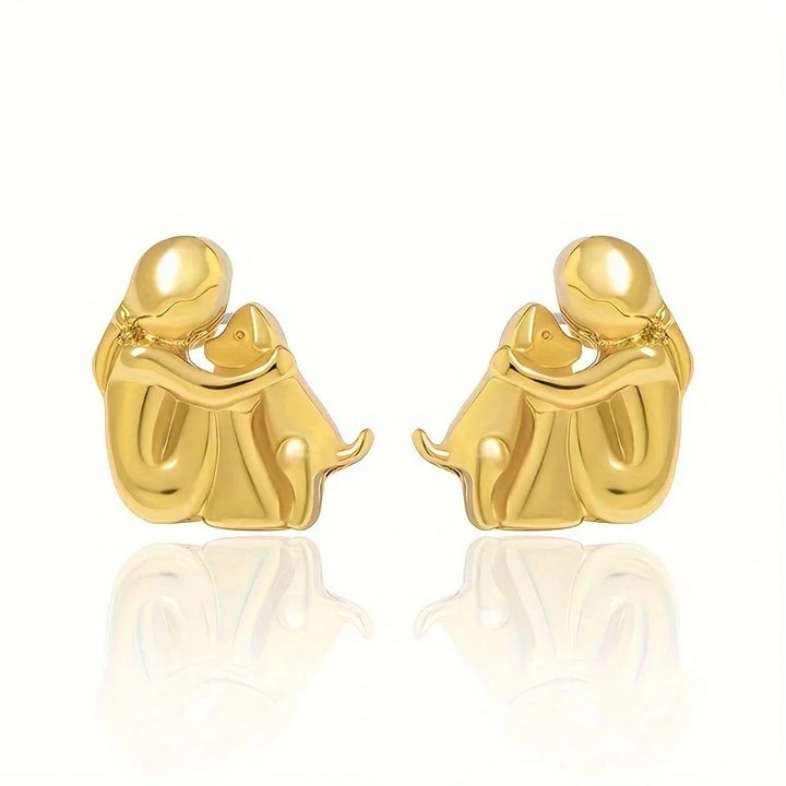 Sweet Two-Tone Hugging Bear Earrings in Silver & Gold