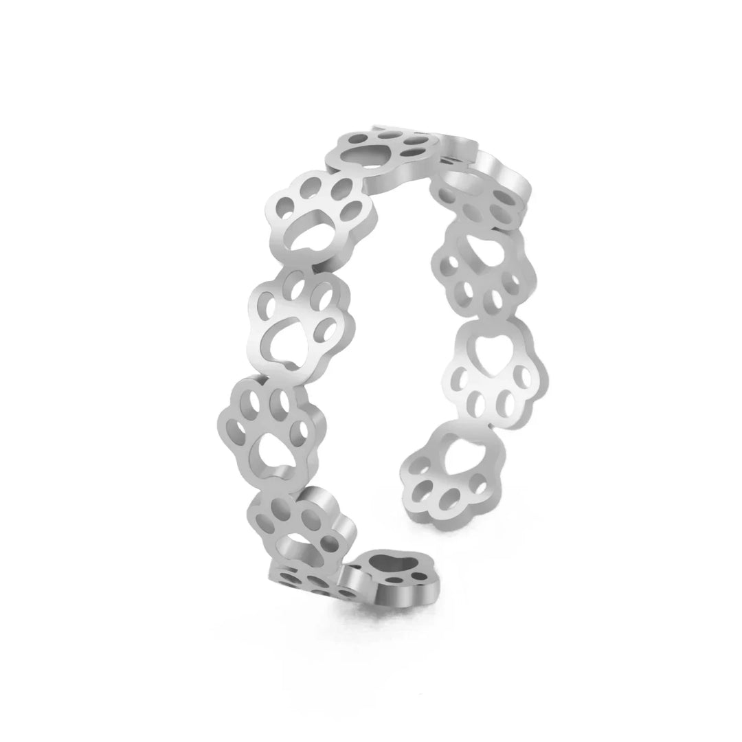 Stainless Steel Paw Ring – Adjustable Animal Motif Ring for Women
