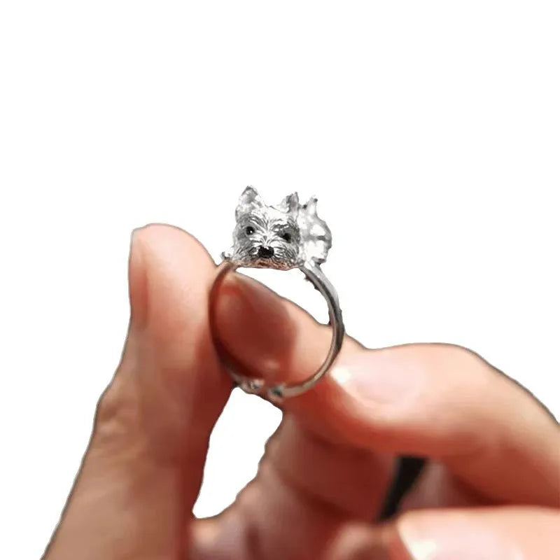 Open Retro-Style Dog Ring – Adjustable Animal Motif Ring for Women