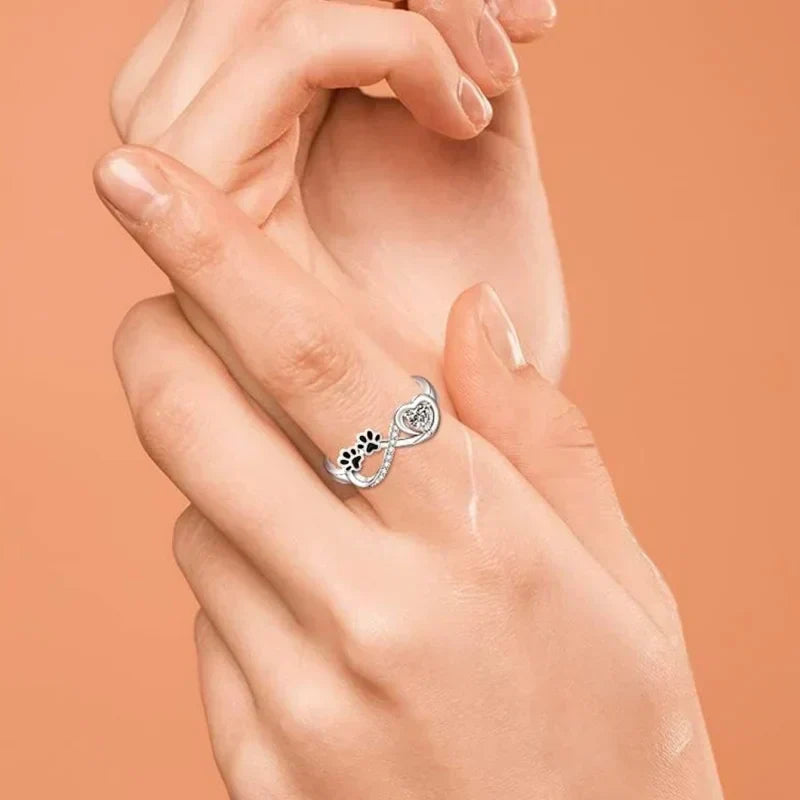 Paw Print Ring with Zirconia Heart and Infinity Symbol