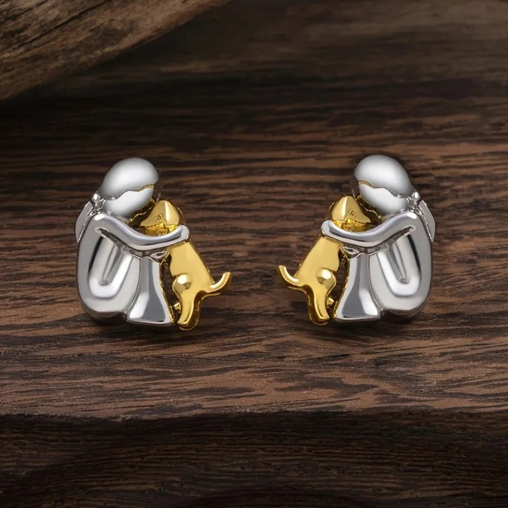 Sweet Two-Tone Hugging Bear Earrings in Silver & Gold